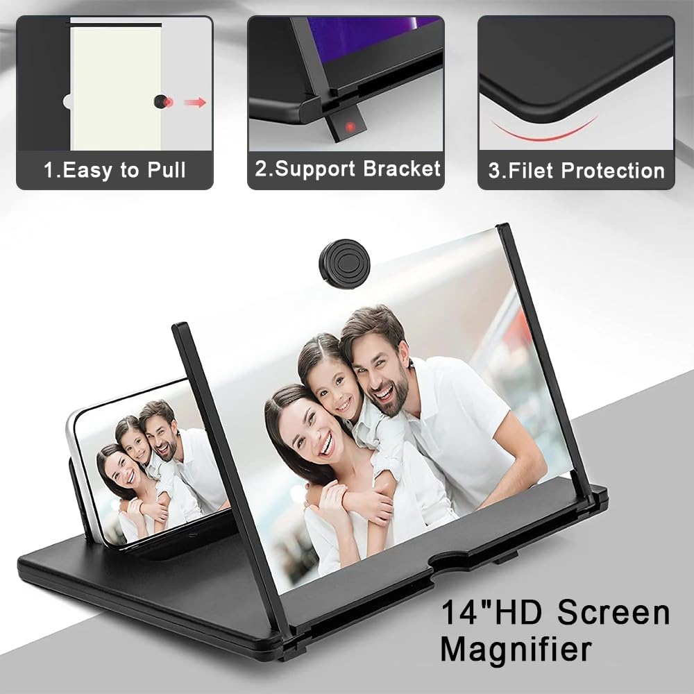 Smartphone Magnifier Stand, 14" 3D HD Cell Phone Magnifying Projector for Movies, Videos, and Gaming, Foldable Phone Stand With Screen Amplifier - kavyachic
