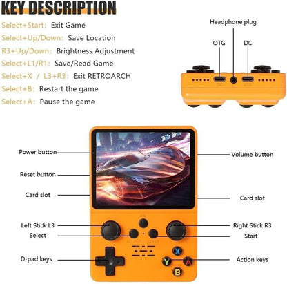 QuantumG - R35S Retro Handheld Game Console with 3.5 Inch IPS HD Display, Linux System, 64GB Inbuilt Games – Compact Pocket Video Game (Yellow) - kavyachic