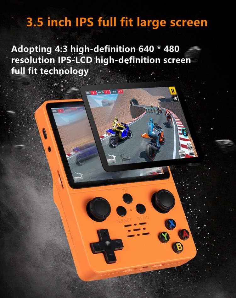 QuantumG - R35S Retro Handheld Game Console with 3.5 Inch IPS HD Display, Linux System, 64GB Inbuilt Games – Compact Pocket Video Game (Yellow) - kavyachic