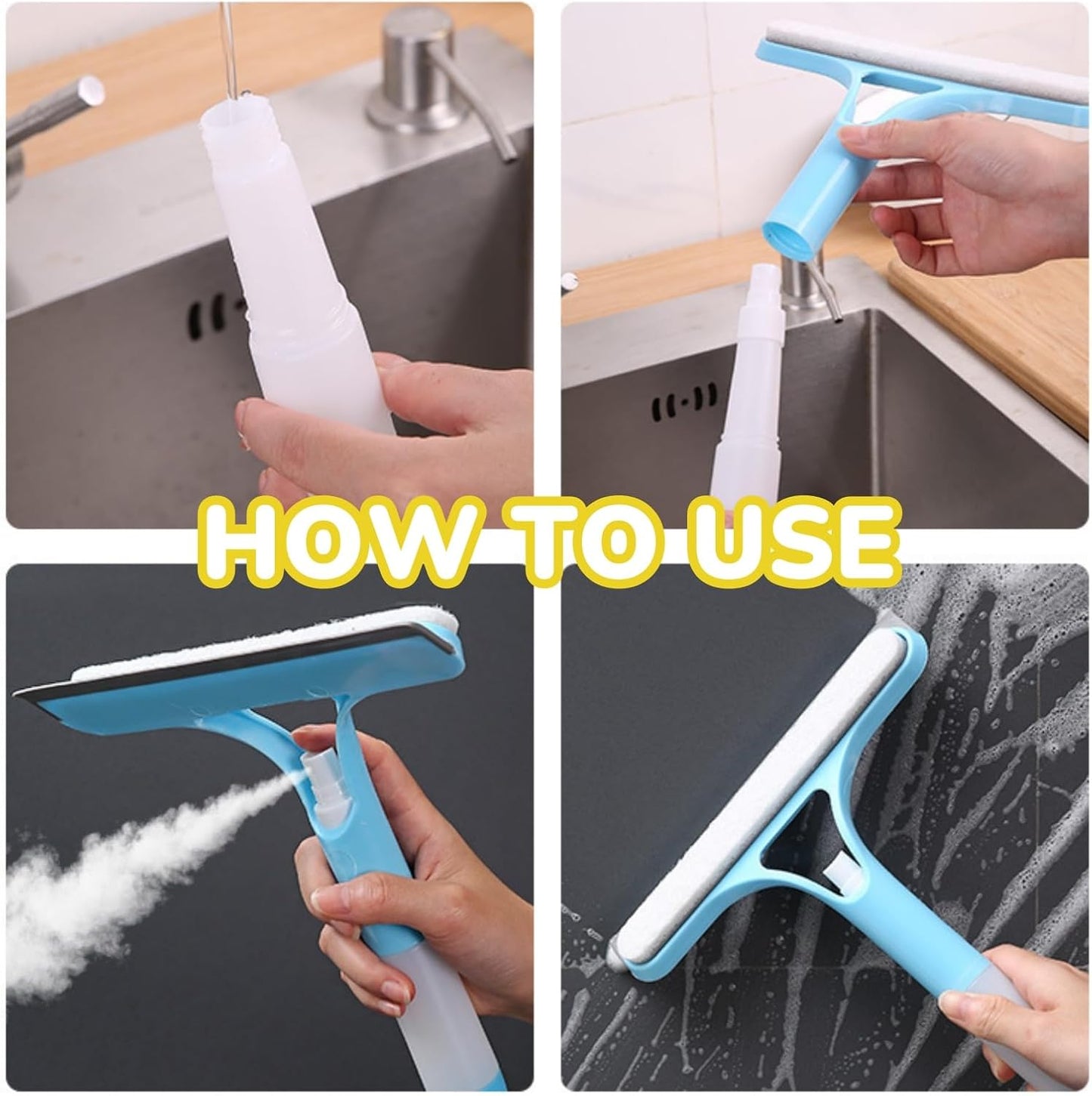3 in 1 Window Cleaning Scraper, Mirror Squeegee with Sprayer