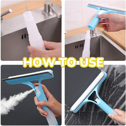 3 in 1 Window Cleaning Scraper, Mirror Squeegee with Sprayer